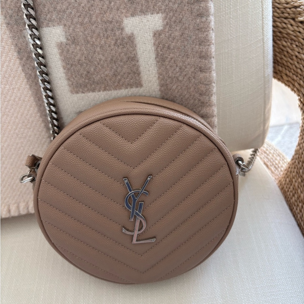 YSL gold sand silver hardware round bag